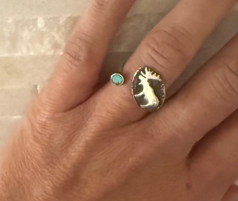 Moose & Turquoise Adjustable Ring