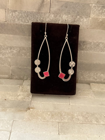 Hot Pink Agate Long Dangles