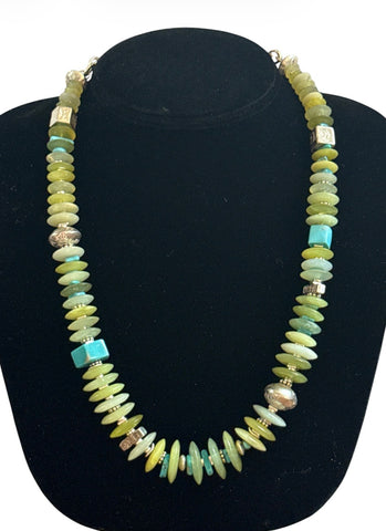 Amazing Serpentine  Kingman Turquoise & Sterling Silver Statement Necklace