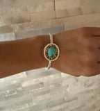 Porcupine Quill Inlay Bracelet with Kingman Turquoise