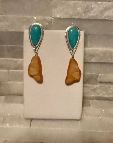 Amazonite & Baltic Amber Dangles