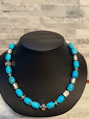 Turquoise & Sterling Silver Cube Necklace