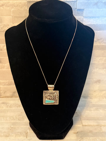 Bear & Turquoise Pendant