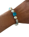 Fresh Water Pearls, Kingman Turquoise and Sterling Silver Bracelet