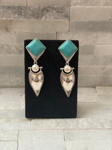 Fresh Pearl & Turquoise Long Dangles