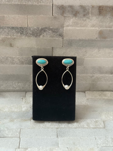 Fresh Water Pearl & Turquoise Dangles