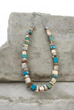 Fossilized Walrus Tusk, Mammoth Tusk, Antler & Kingman Turquoise Cube Necklace