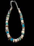 Fossilized Walrus Tusk, Mammoth Tusk, Antler & Kingman Turquoise Cube Necklace
