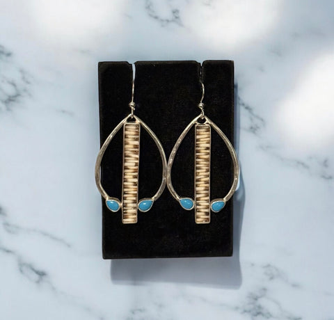 Large Porcupine Quill Inlay and Turquoise Dangles