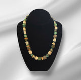 Fossilized Walrus Tusk, Mammoth Tusk, Antler & Kingman Turquoise Cube Necklace