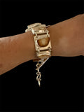Fossilized Walrus Tusk & Kingman Turquoise Link Bracelet