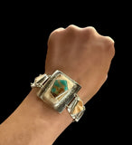 Fossilized Walrus Tusk & Kingman Turquoise Link Bracelet