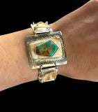 Fossilized Walrus Tusk & Kingman Turquoise Link Bracelet