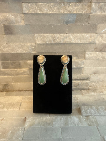 Fossilized Walrus Tusk & Rare Green Turquoise Dangles