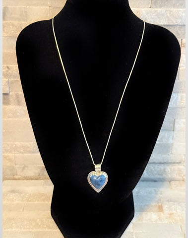 Denim Lapis Heart Pendant Handmade with Love