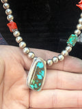 Rare Mediterranean Red Coral Bird Set with Sterling Silver and Kingman Turquoise