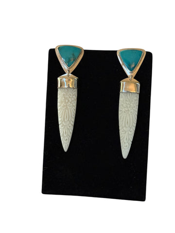 Carved Buffalo Bone & Kingman Turquoise Dangles