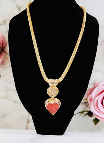 Druzy Quartz & Rhodochrosite Heart Pendant