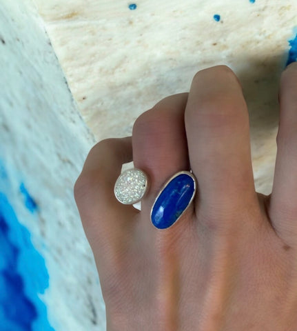 Druzy Quartz & Lapis Ring