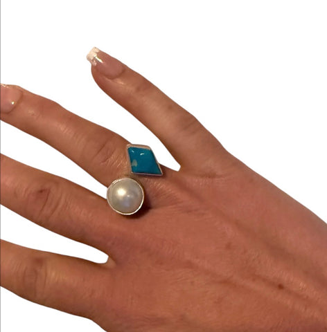 Adjustable Fresh Water Pearl & Kingman Turquoise