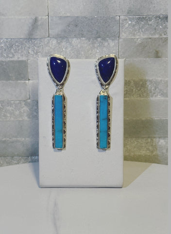 SOLD Large Lapis and Kingman Turquoise Dangles