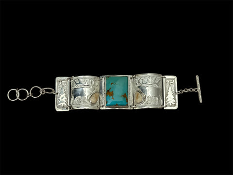 Beautiful Kingman Turquoise & Elk Ivory Link Bracelet