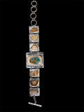 Fossilized Walrus Tusk & Kingman Turquoise Link Bracelet
