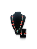 Rare Mediterranean Red Coral Bird Set with Sterling Silver and Kingman Turquoise